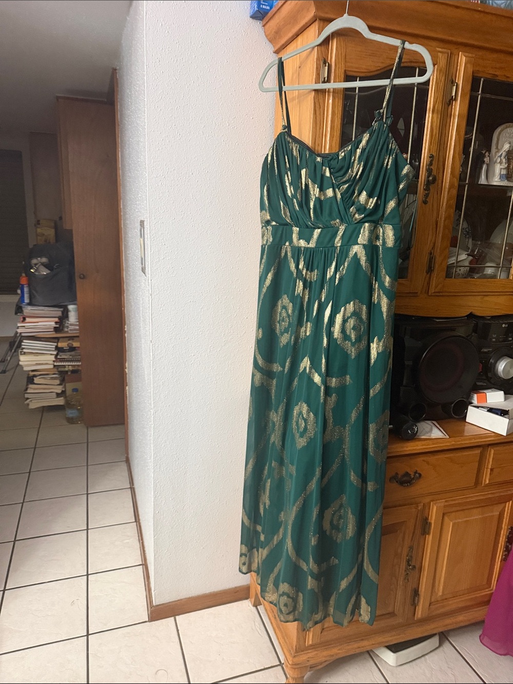 Simply Be Teal Maxi Dress with Gold Metallic Motif